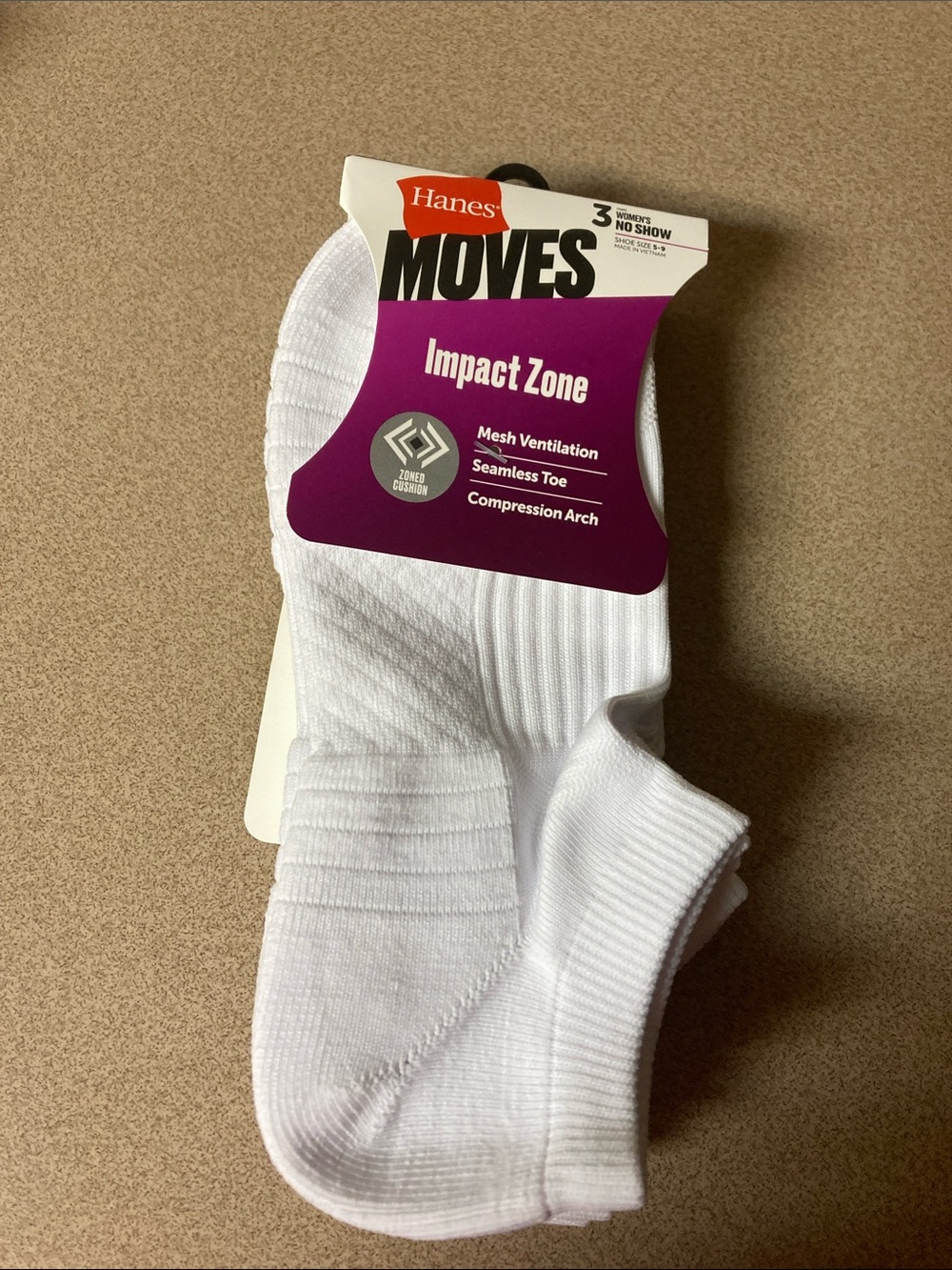 Hanes Moves Impact Zone No-Show Socks - White